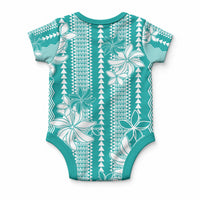 Hawaii Kakau Tribal Baby Onesie With Teal Tiare LT05 - Polynesian Pride
