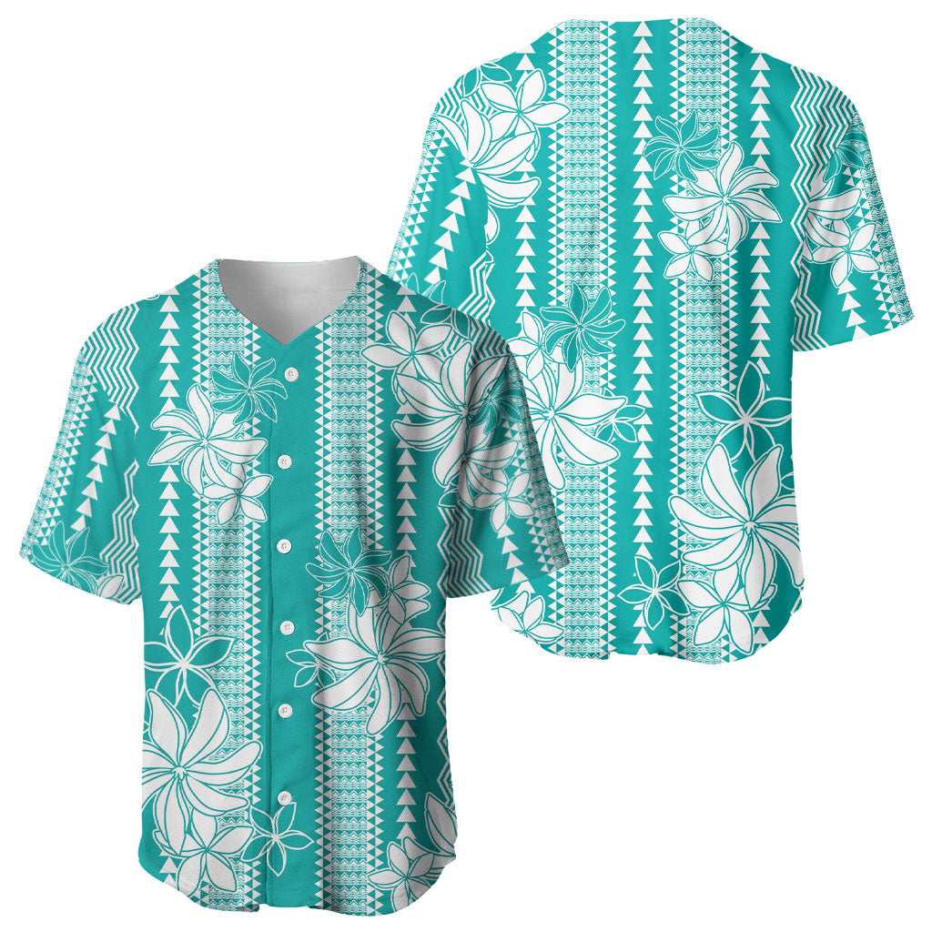 Hawaii Kakau Tribal Baseball Jersey With Teal Tiare