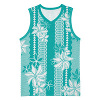Hawaii Kakau Tribal Basketball Jersey With Teal Tiare