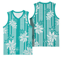 Hawaii Kakau Tribal Basketball Jersey With Teal Tiare