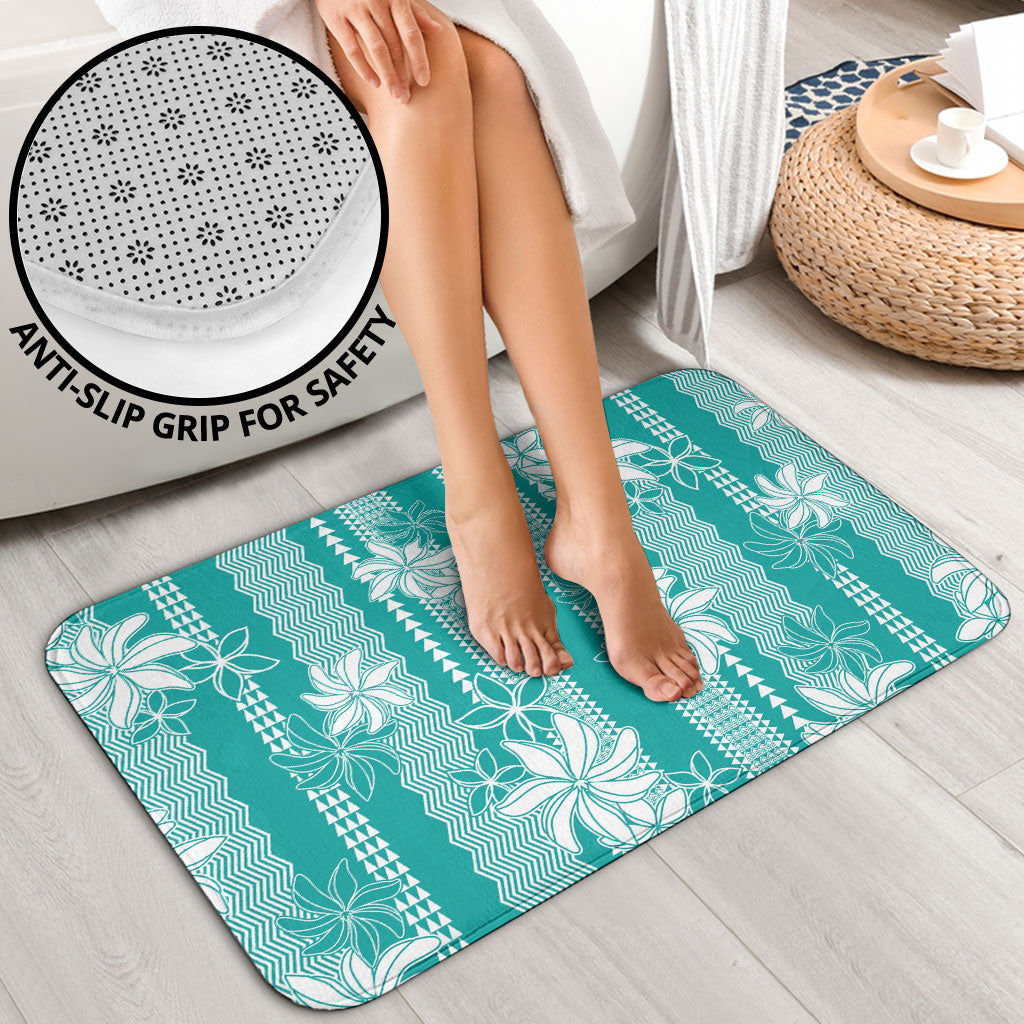 Hawaii Kakau Tribal Bathroom Set With Teal Tiare