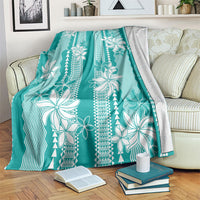 Hawaii Kakau Tribal Blanket With Teal Tiare