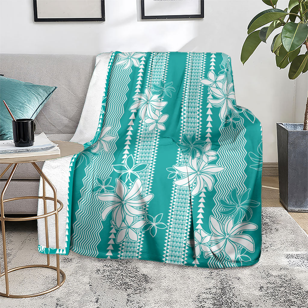 Hawaii Kakau Tribal Blanket With Teal Tiare