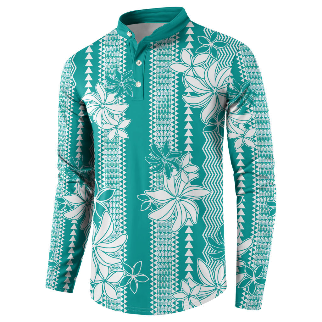 Hawaii Kakau Tribal Button Sweatshirt With Teal Tiare