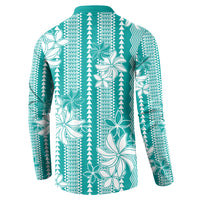 Hawaii Kakau Tribal Button Sweatshirt With Teal Tiare
