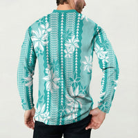 Hawaii Kakau Tribal Button Sweatshirt With Teal Tiare