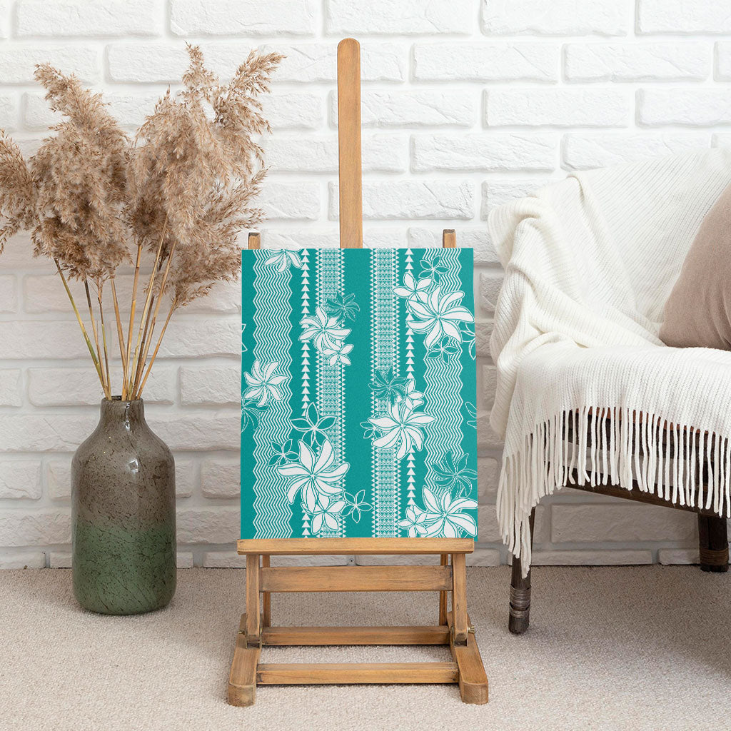 Hawaii Kakau Tribal Canvas Wall Art With Teal Tiare