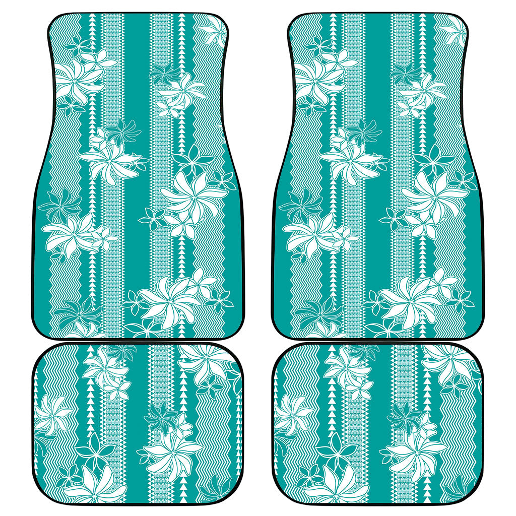 Hawaii Kakau Tribal Car Mats With Teal Tiare