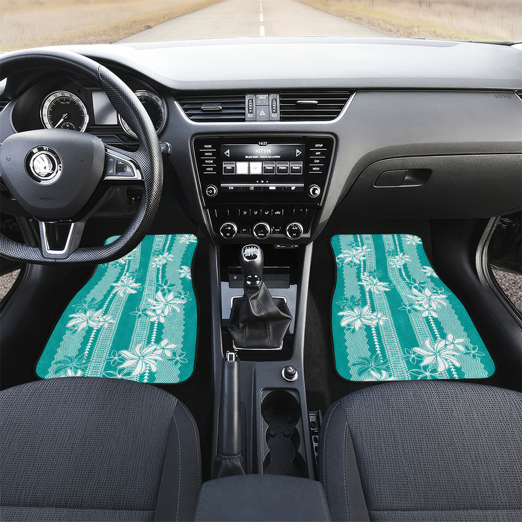 Hawaii Kakau Tribal Car Mats With Teal Tiare