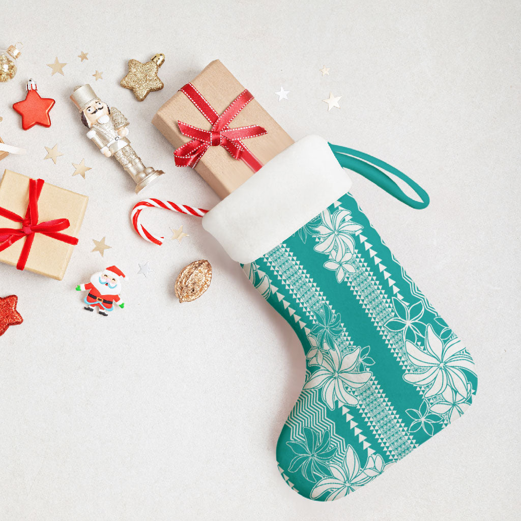 Hawaii Kakau Tribal Christmas Stocking With Teal Tiare LT05 - Polynesian Pride