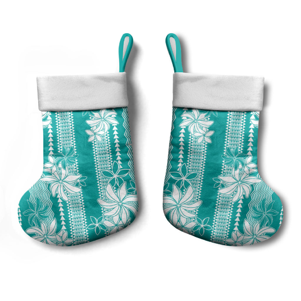 Hawaii Kakau Tribal Christmas Stocking With Teal Tiare LT05 - Polynesian Pride