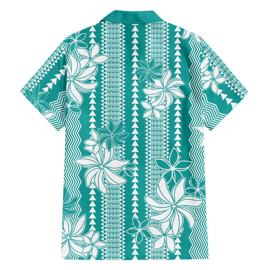 Hawaii Kakau Tribal Family Matching Puletasi and Hawaiian Shirt With Teal Tiare LT05 - Polynesian Pride