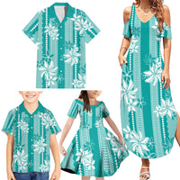 Hawaii Kakau Tribal Family Matching Summer Maxi Dress and Hawaiian Shirt With Teal Tiare LT05 - Polynesian Pride