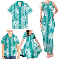 Hawaii Kakau Tribal Family Matching Tank Maxi Dress and Hawaiian Shirt With Teal Tiare LT05 - Polynesian Pride