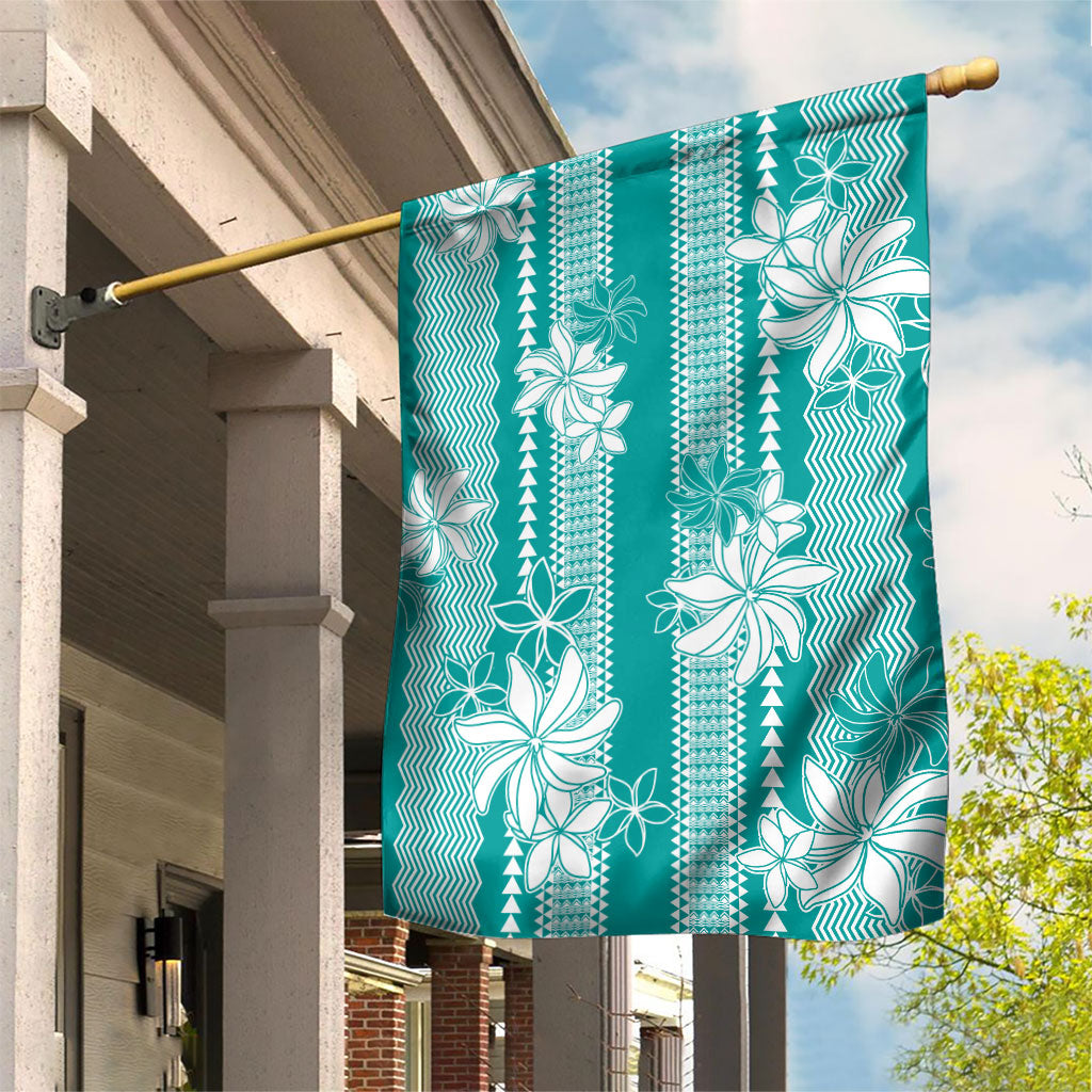 Hawaii Kakau Tribal Garden Flag With Teal Tiare