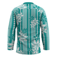 Hawaii Kakau Tribal Hockey Jersey With Teal Tiare