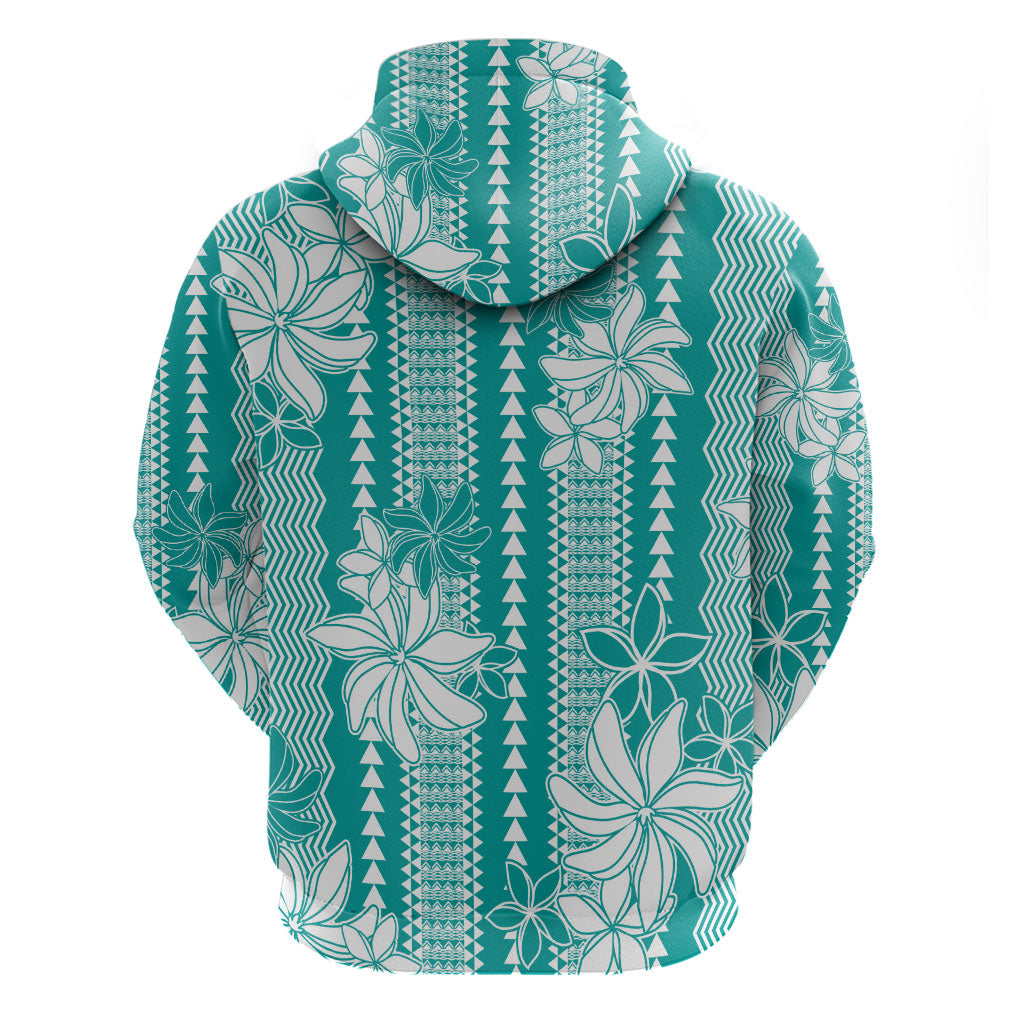 Hawaii Kakau Tribal Hoodie With Teal Tiare