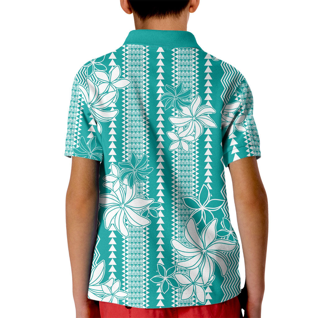 Hawaii Kakau Tribal Kid Polo Shirt With Teal Tiare