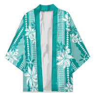 Hawaii Kakau Tribal Kimono With Teal Tiare