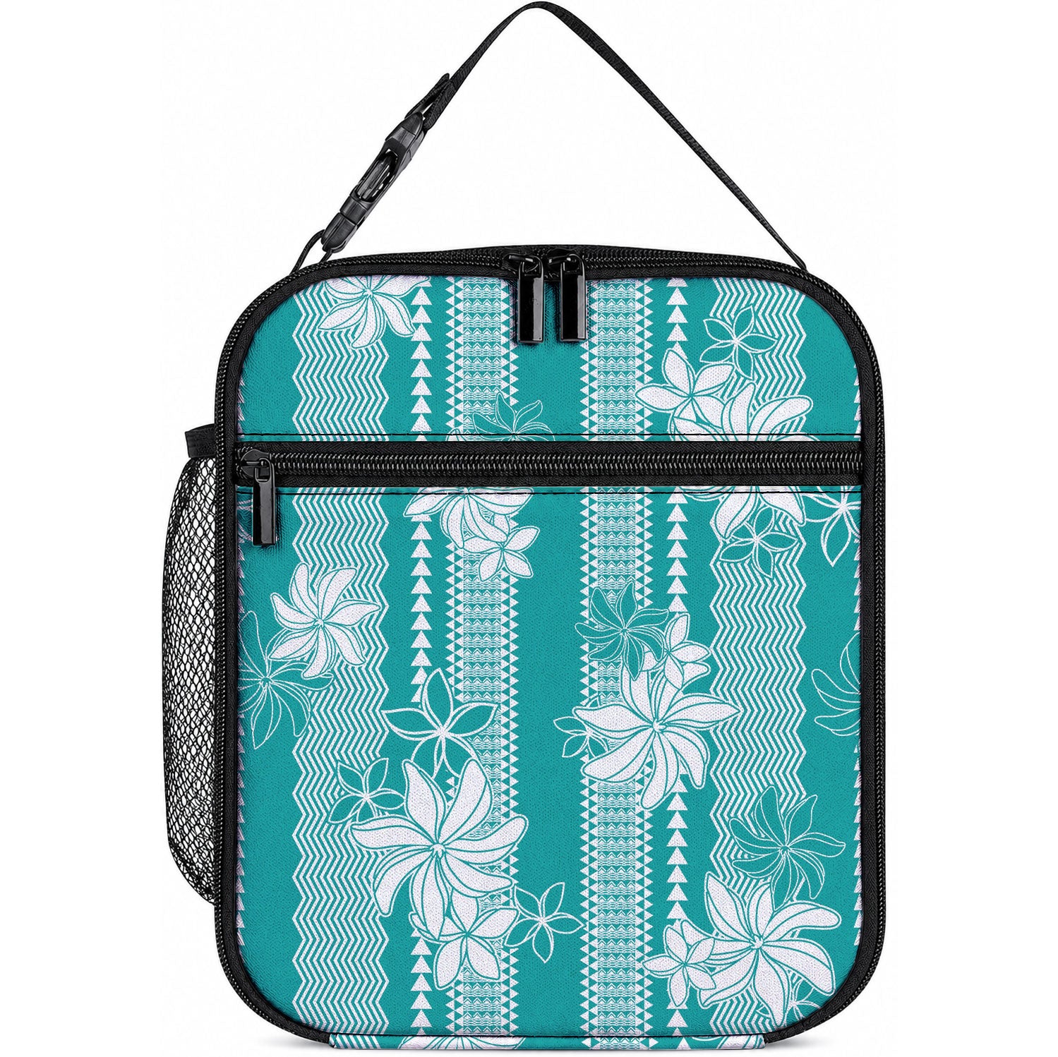Hawaii Kakau Tribal Lunch Bag With Teal Tiare LT05 10.2 × 8.3 × 4.3 inch Teal - Polynesian Pride