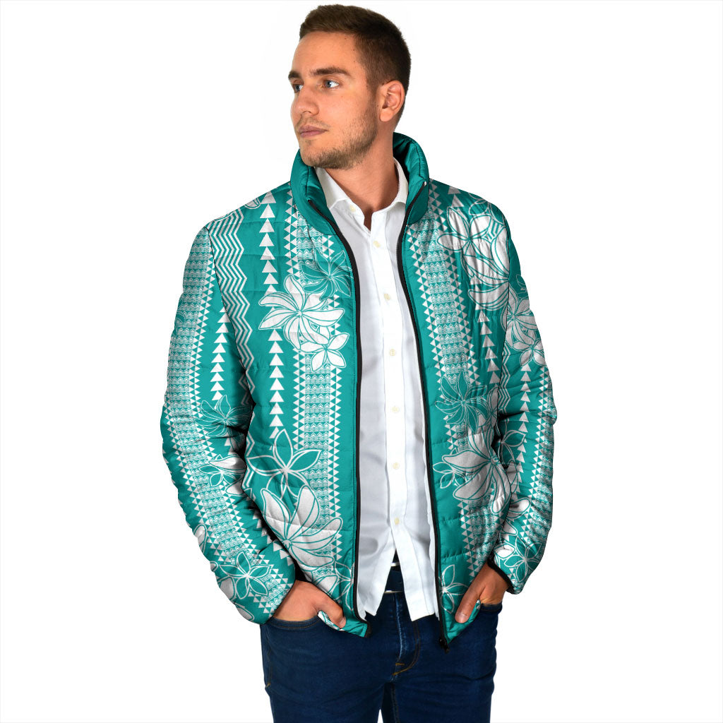 Hawaii Kakau Tribal Padded Jacket With Teal Tiare