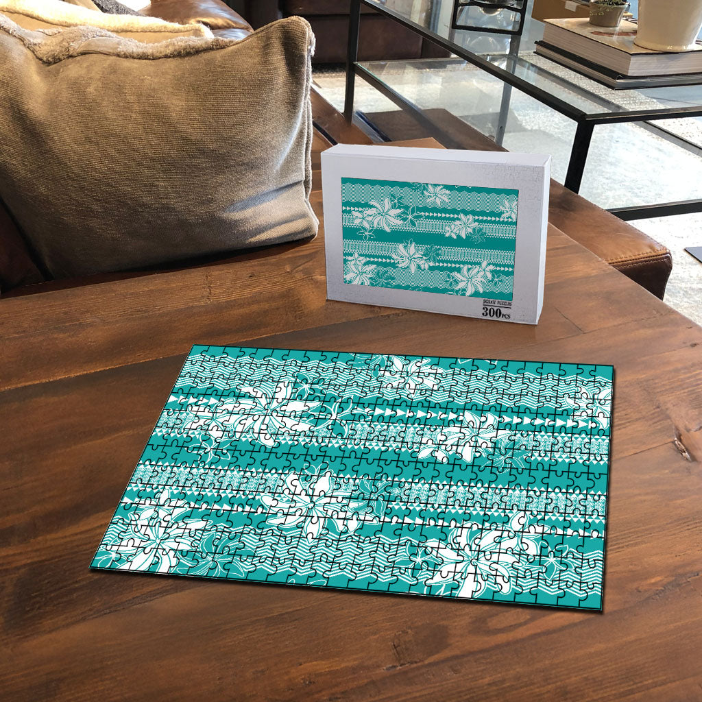 Hawaii Kakau Tribal Puzzle With Teal Tiare