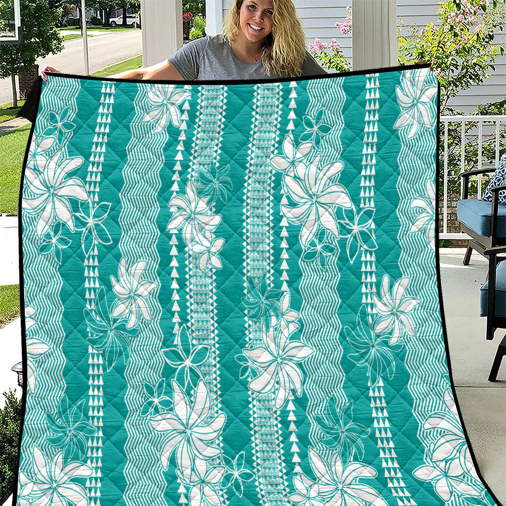 Hawaii Kakau Tribal Quilt With Teal Tiare