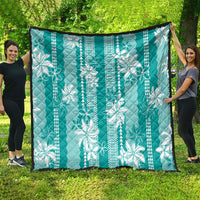 Hawaii Kakau Tribal Quilt With Teal Tiare