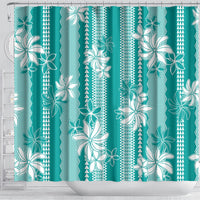 Hawaii Kakau Tribal Shower Curtain With Teal Tiare
