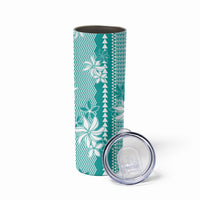 Hawaii Kakau Tribal Skinny Tumbler With Teal Tiare