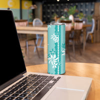 Hawaii Kakau Tribal Skinny Tumbler With Teal Tiare