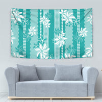 Hawaii Kakau Tribal Tapestry With Teal Tiare