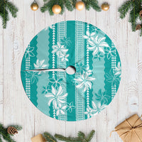 Hawaii Kakau Tribal Tree Skirt With Teal Tiare LT05 Casual Teal - Polynesian Pride