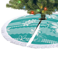 Hawaii Kakau Tribal Tree Skirt With Teal Tiare LT05 - Polynesian Pride