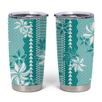 Hawaii Kakau Tribal Tumbler Cup With Teal Tiare