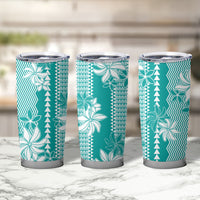 Hawaii Kakau Tribal Tumbler Cup With Teal Tiare