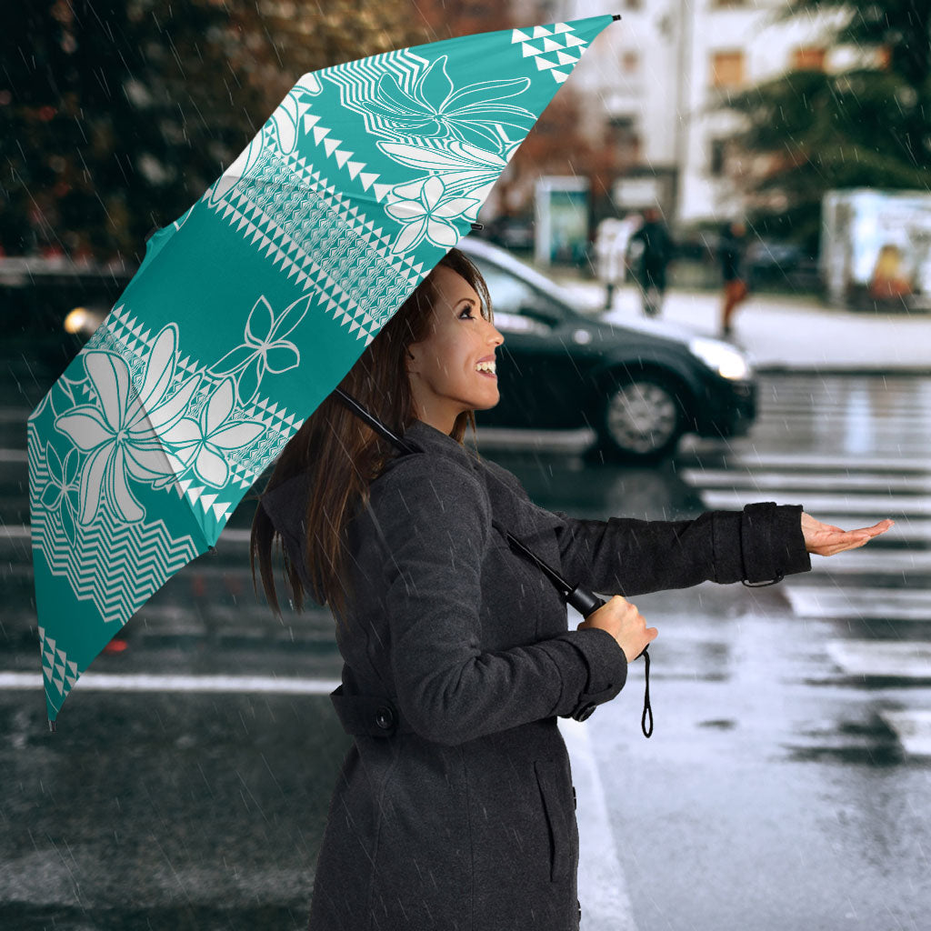 Hawaii Kakau Tribal Umbrella With Teal Tiare