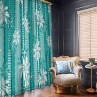 Hawaii Kakau Tribal Window Curtain With Teal Tiare