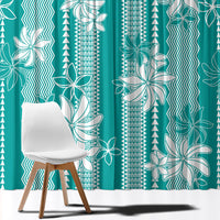 Hawaii Kakau Tribal Window Curtain With Teal Tiare