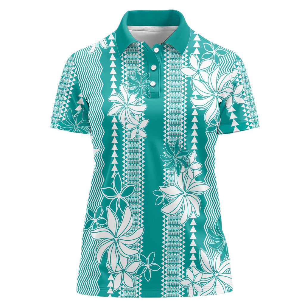 Hawaii Kakau Tribal Women Polo Shirt With Teal Tiare