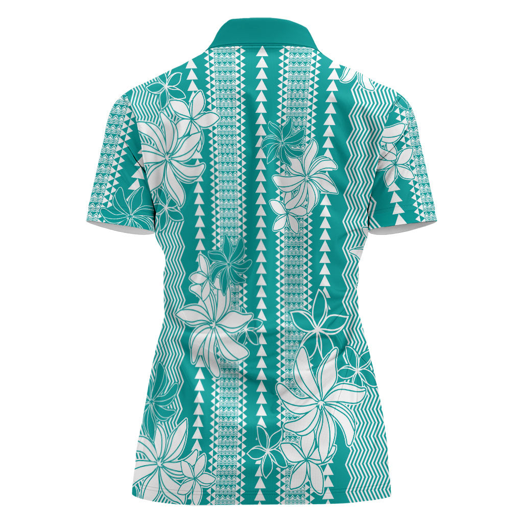 Hawaii Kakau Tribal Women Polo Shirt With Teal Tiare