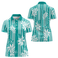 Hawaii Kakau Tribal Women Polo Shirt With Teal Tiare
