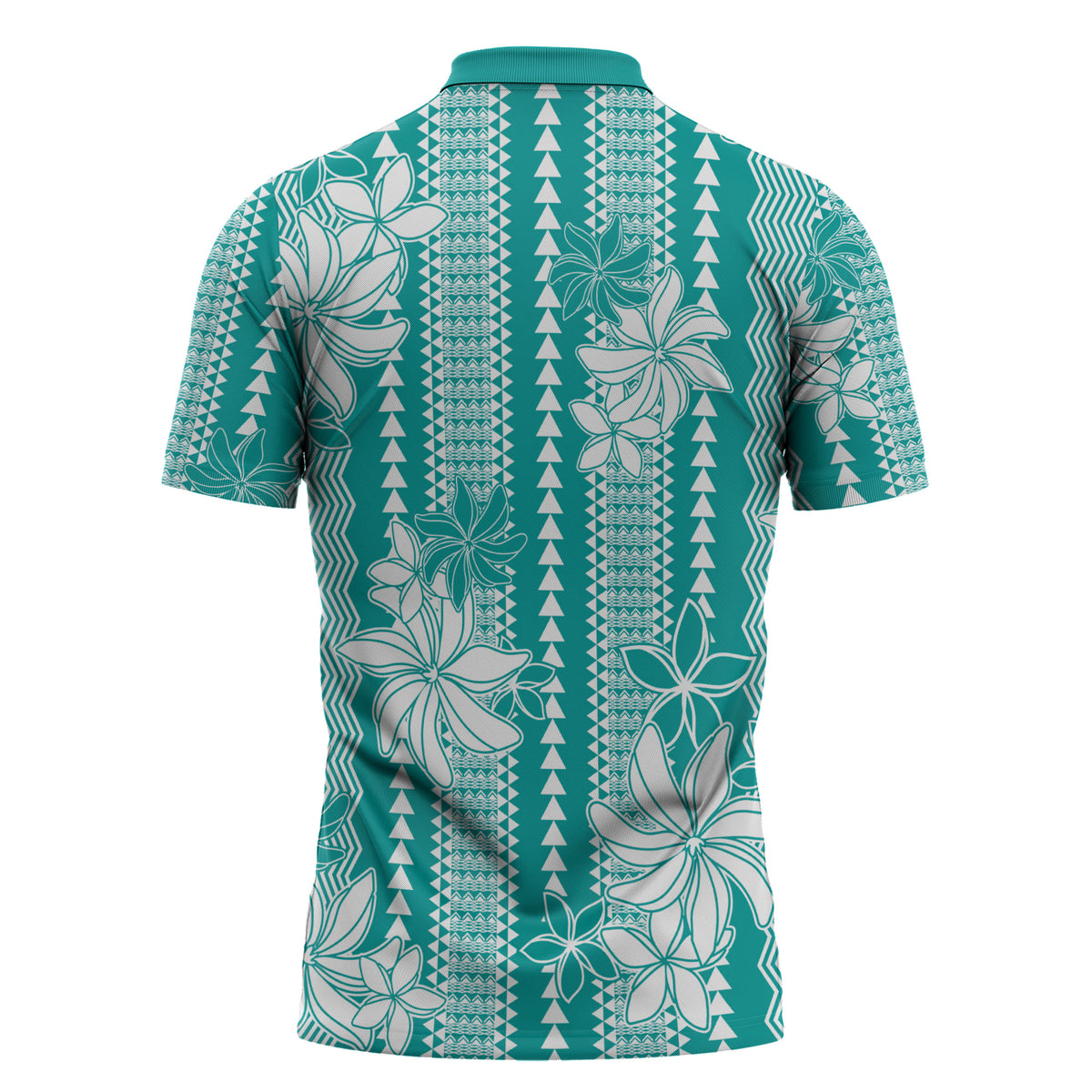 Hawaii Kakau Tribal Zipper Polo Shirt With Teal Tiare LT05 - Polynesian Pride