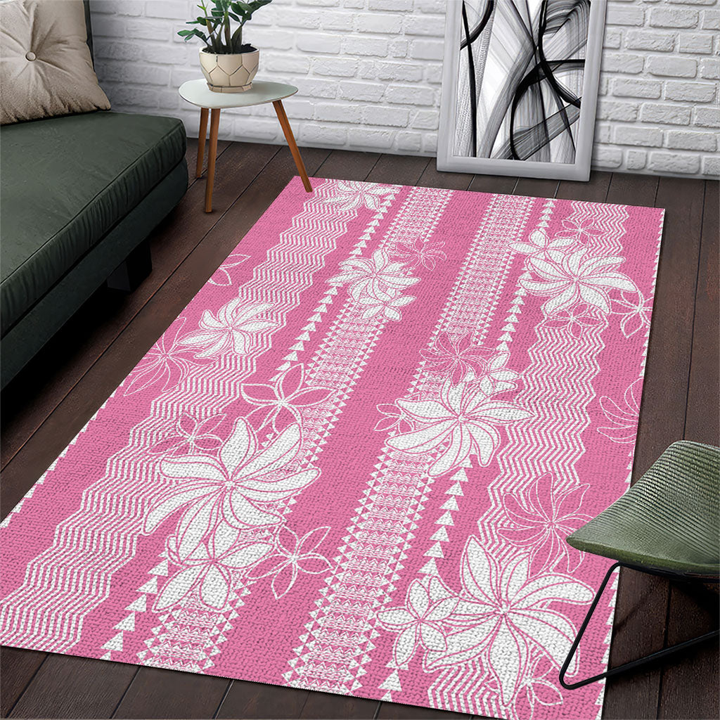 Hawaii Kakau Tribal Area Rug With Pink Tiare