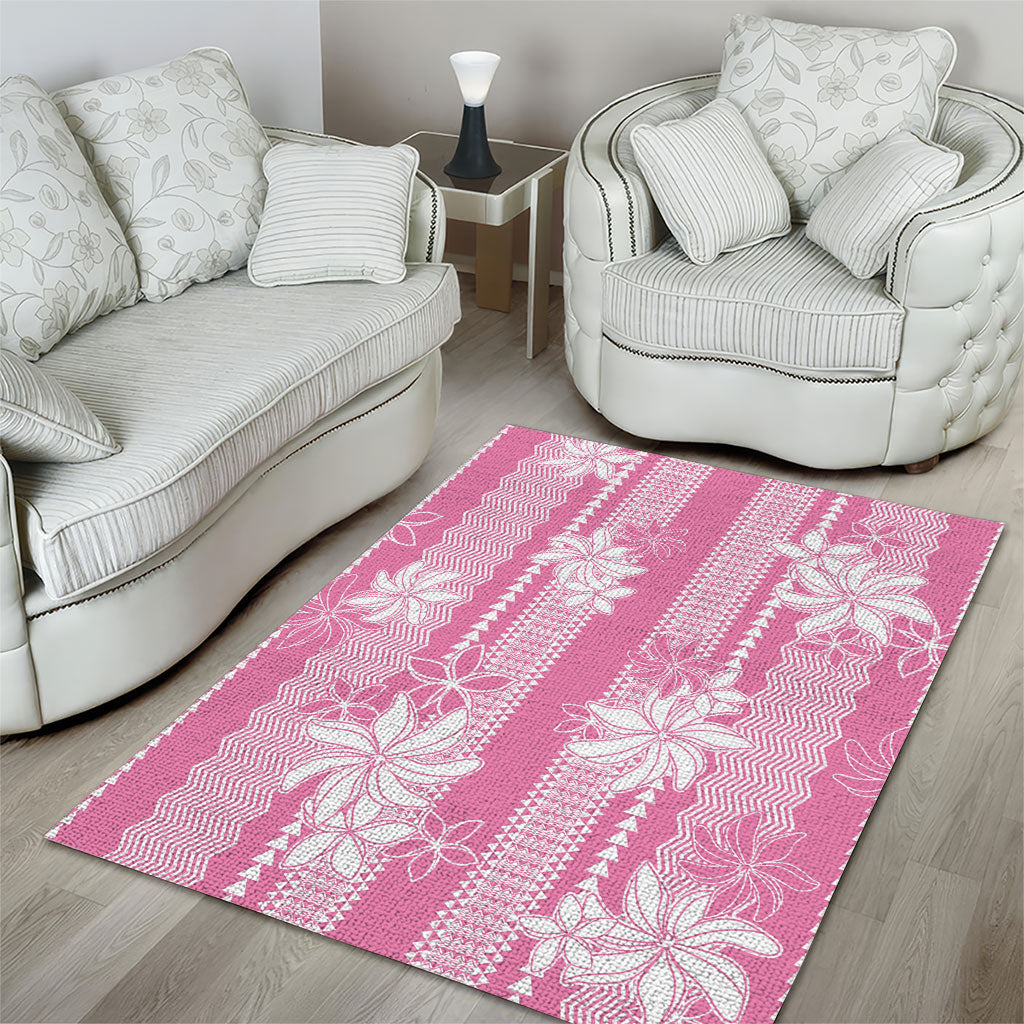Hawaii Kakau Tribal Area Rug With Pink Tiare