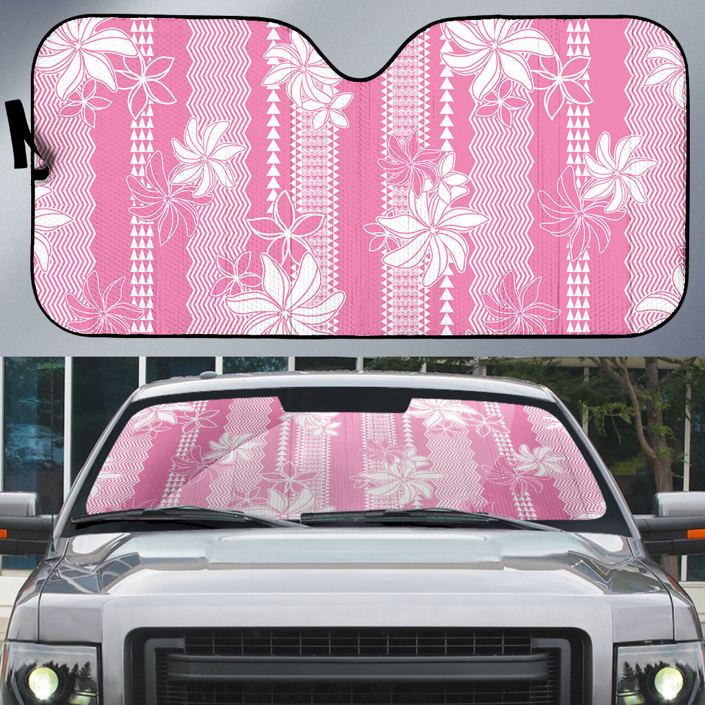 Hawaii Kakau Tribal Auto Sun Shade With Pink Tiare