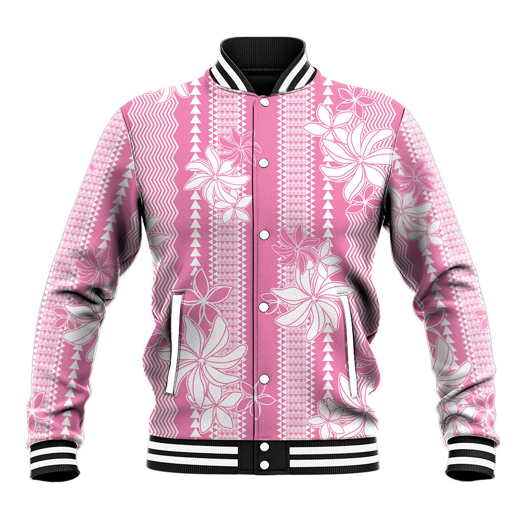 Hawaii Kakau Tribal Baseball Jacket With Pink Tiare