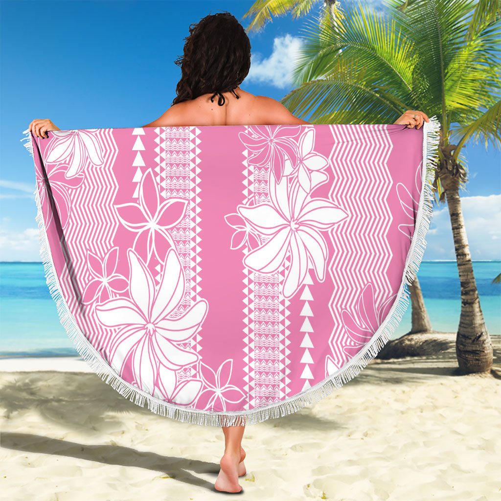 Hawaii Kakau Tribal Beach Blanket With Pink Tiare