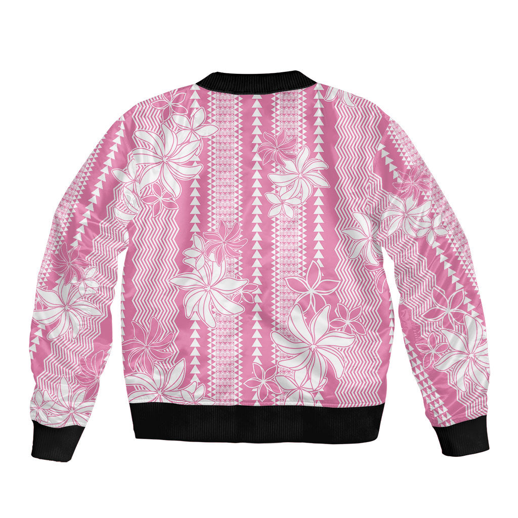 Hawaii Kakau Tribal Bomber Jacket With Pink Tiare