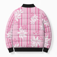 Hawaii Kakau Tribal Bomber Puffer Jacket With Pink Tiare